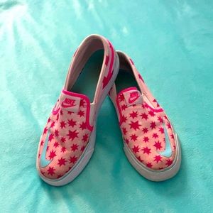 Nike pink and blue slip on shoes
